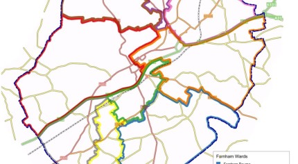 A map of Farnham wards transport links