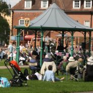 Crowd of people and bandstand