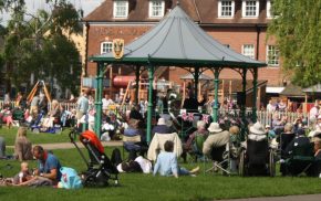 Crowd of people and bandstand