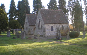 Stone chapels in graveyard.