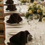 White table set up for dinner.