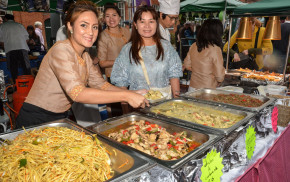 Two females at a buffet