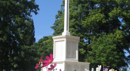 War memorial, flowers, summer, blue sky