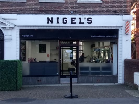 Front of Nigel's barbers shop