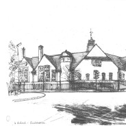 Pencil sketch of Badshot Lea School by Michael Blower. © Michael Blower