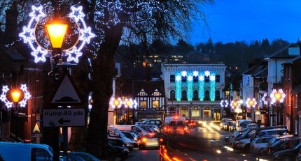 Christmas lights in a street