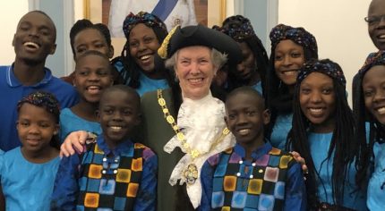 Group of young people with the Mayor of Farnham